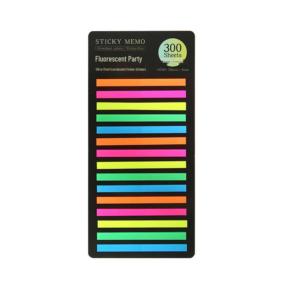 Fluorescent PET Waterproof Sticky Notes, Extra-Thin Long Tabs, 300 Pieces, Convenient Key Point Markers.