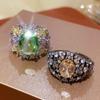 Exquisite Retro Zircon Flower Oval Open Ring: Sparkly, Fashionable & Versatile Index Finger Jewelry