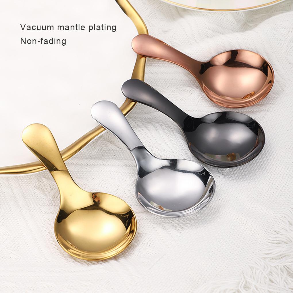 Stainless Steel Teaspoon Mini Smooth Short Handle Reusable Sugar Coffee Tea Cake Pudding Ice-cream Spoon Flatware