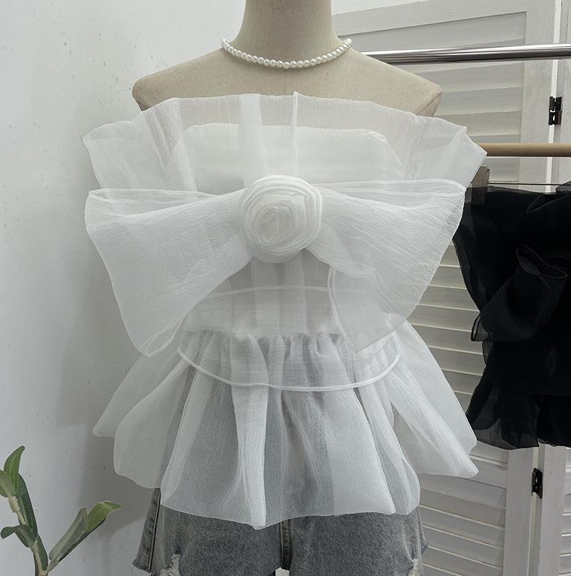 

Big Bow Rose Design Strapless Vest with Open Back - Sleeveless Top 2192 One Size белый