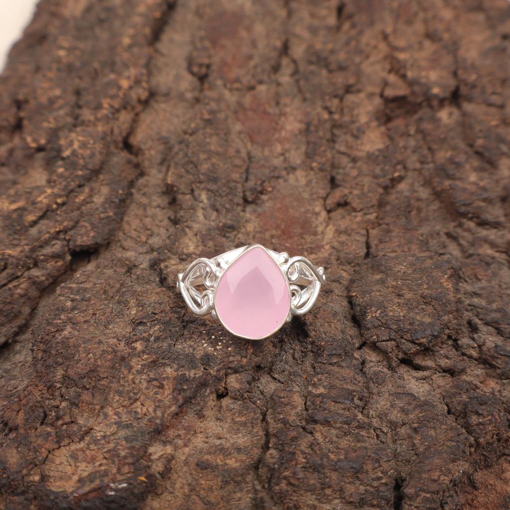 Rose Chalcedony Stone 925 Silver Promise Stackable Best Friend Gift Ring Jewelry RR-46-18