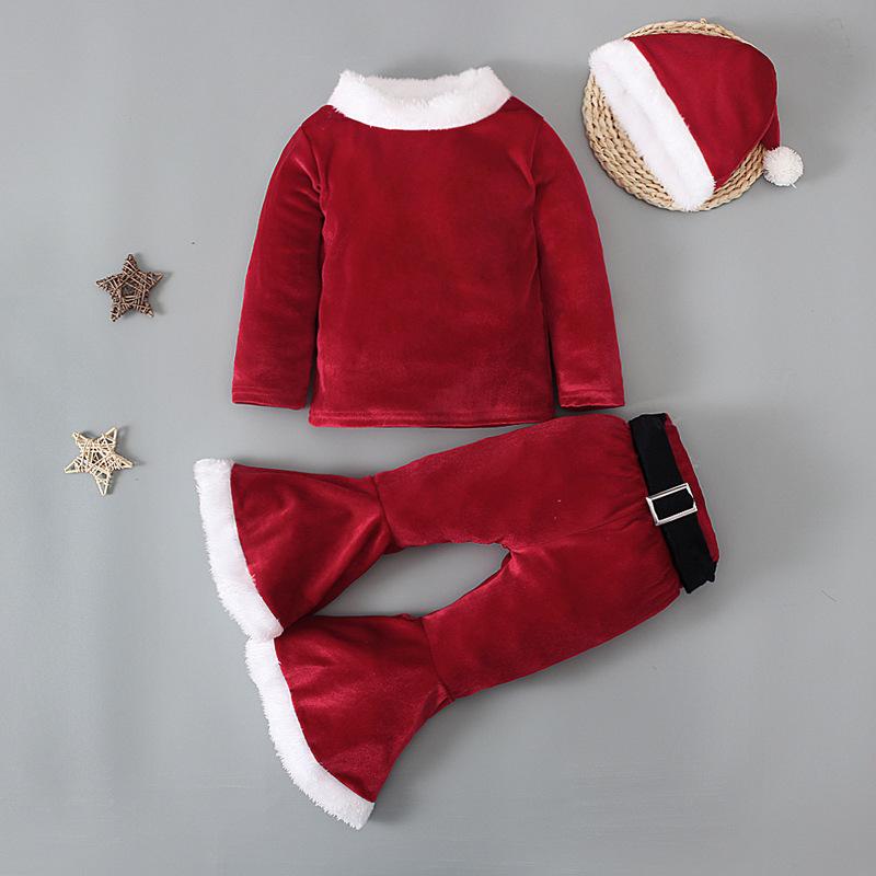 Christmas Unisex Children Long Sleeved Top Flared Pants Hat Sets Costume Makeup