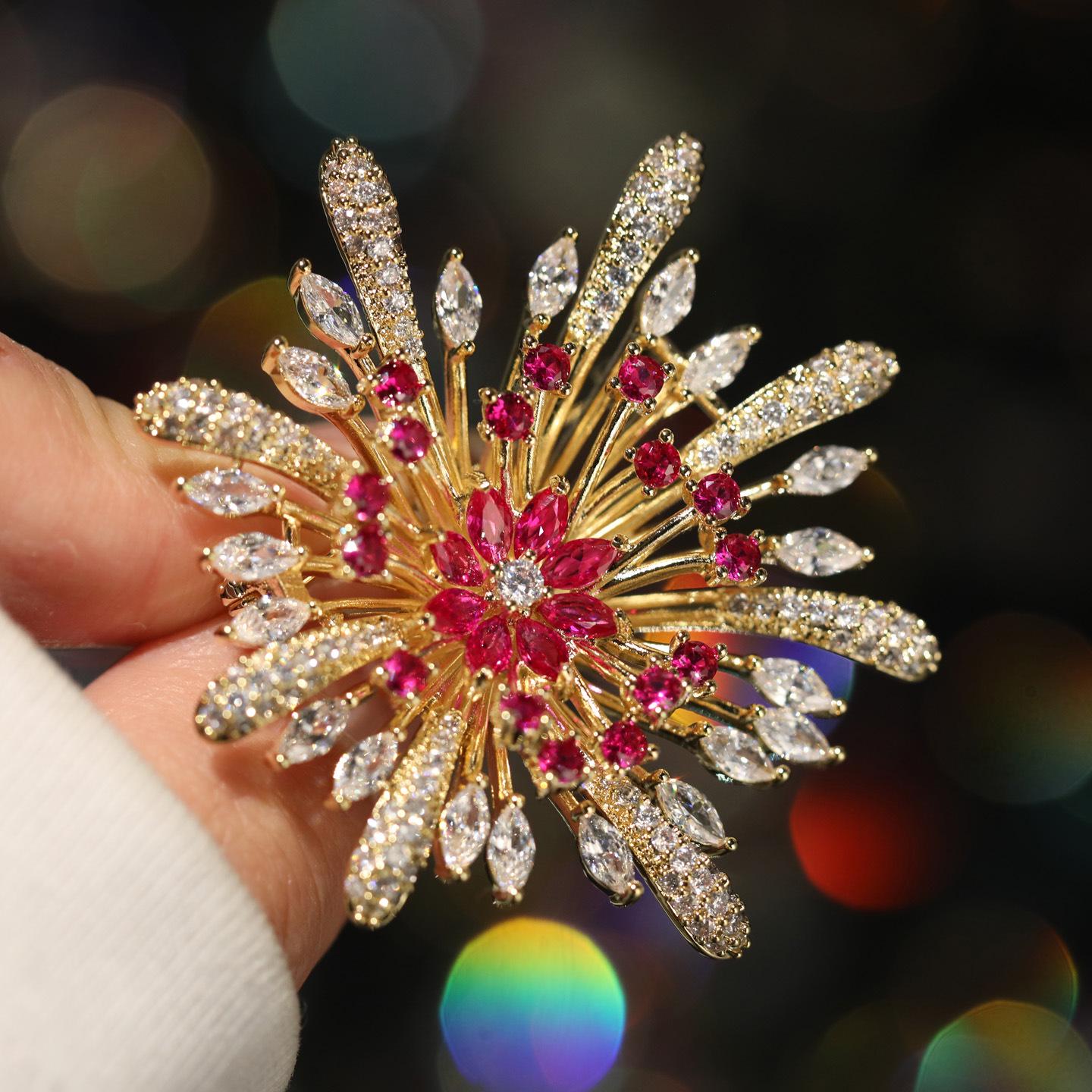 Bo Xin Yun Gold-Plated Copper Zirconium Fireworks Brooch - Fashionable Accessory Gift