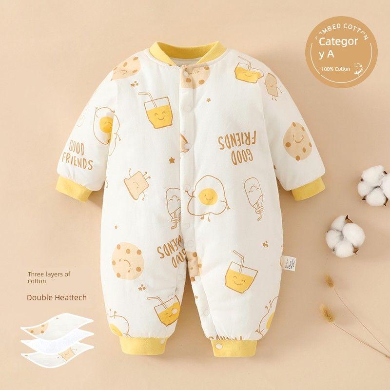 Clothes for Autumn and Winter, Thickened Cotton-Padded Romper for Boys and Girls, Pure Cotton Class a Jumpsuit, Outdoor Crawling Clothes, Winter Wear