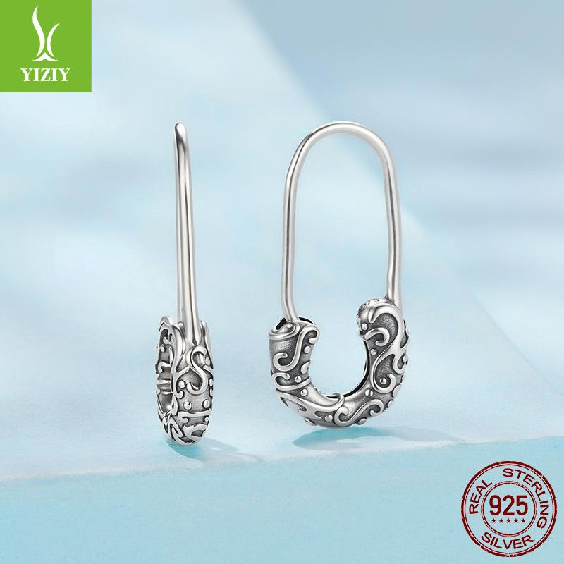 Vintage Ohrhaken mit Lockengrasmuster, personalisierte antike S925 Silber Schnallen-Stecker-Ohrringe