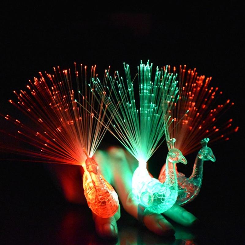 1pc Peacock Finger Light Colorful LED Light-up Rings Party Gadgets Kids Toy for Party