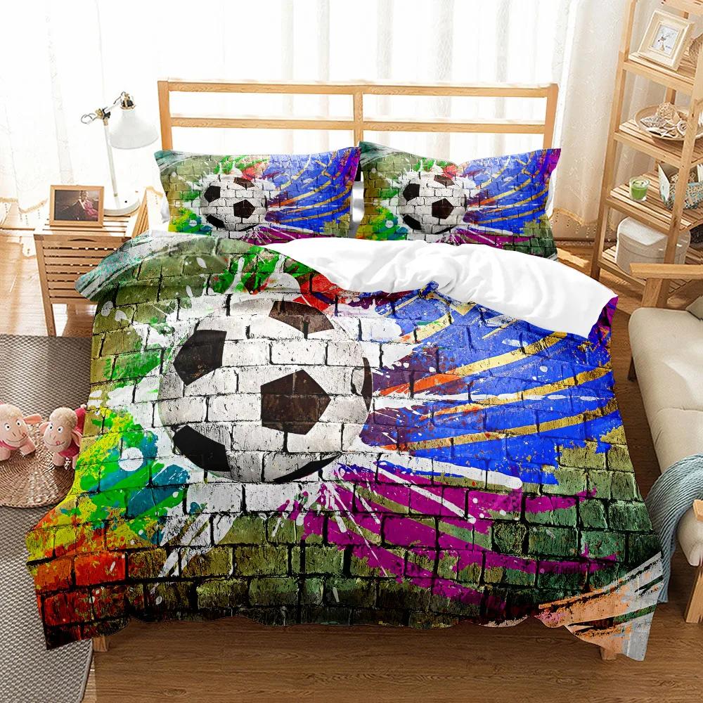 Akwarelowy Piłka Nożna Dzieci Zestaw Poszwy na Kołdrę King Queen Double Full Twin Pojedynczy Rozmiar Zestaw Pościeli