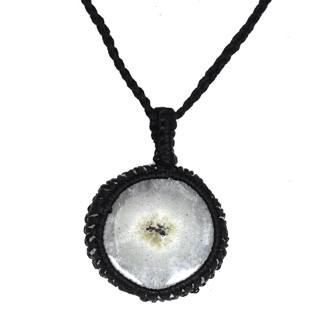 Silver Solar Drusy Gemstone Gift For Friend's Macrame Jewelry Pendant