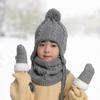 3 Pcs/Set Children Hat Scarf Glove Set Thickened Plush Ball Decor Twisted Texture Knitted Heat Retention Windproof Warm Girls Bo