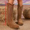 Fashion Women's Retro Western Embroidered Cowboy Boots Autumn Winter Chunky Heel Knee High Boots Woman High Tube PU Leather Botas Mujer