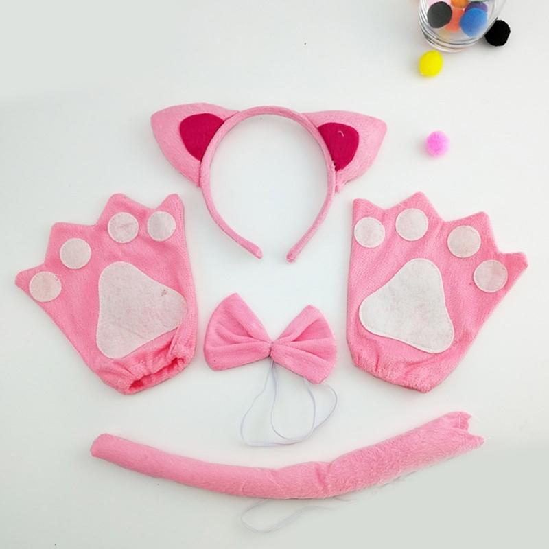 Cats Costume Set Includes Cats Tail Headband Bowtie Glove Skirt Halloween Catgirl Dress up Outfit for Kid Women Cosplay