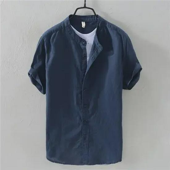 Authentic Chinese Style Men's Short-Sleeve Linen Shirt - Large Size, Quick-Dry, Casual Cotton Blend