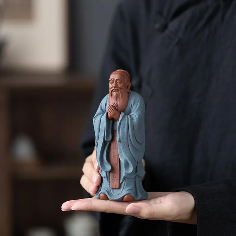 Ručně vyráběná meditační socha, fialový písek, postavy Konfucia Kongziho, dekorace do domu, pokoje, kanceláře, socha, Kongzi