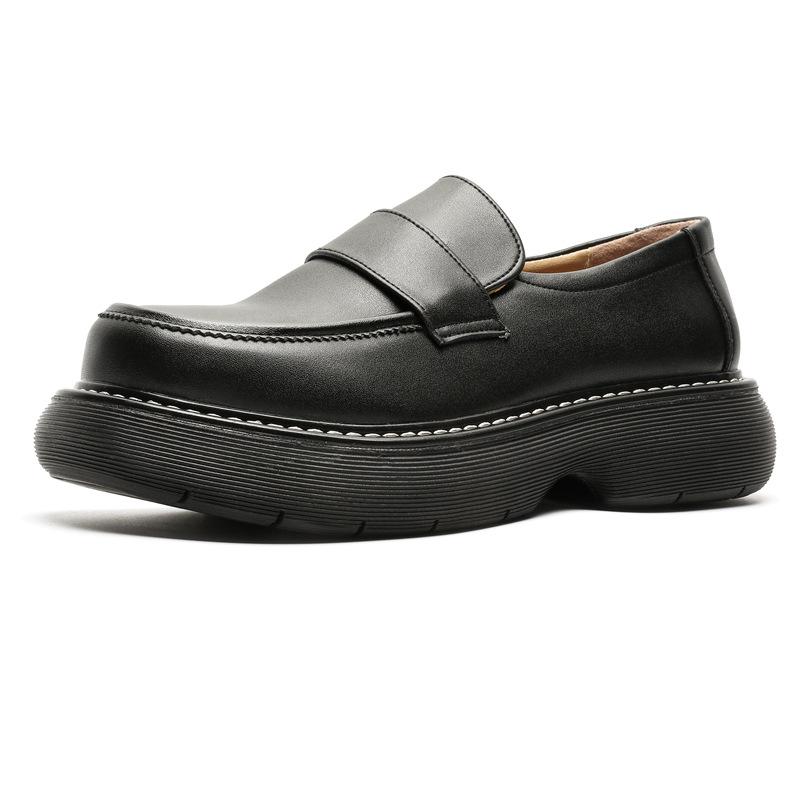 Spring 2024 Round Toe Leather Slip-on Shoes with Thick Sole - British Style, Low Heel, Casual Business Fashion (Model 96599-J)