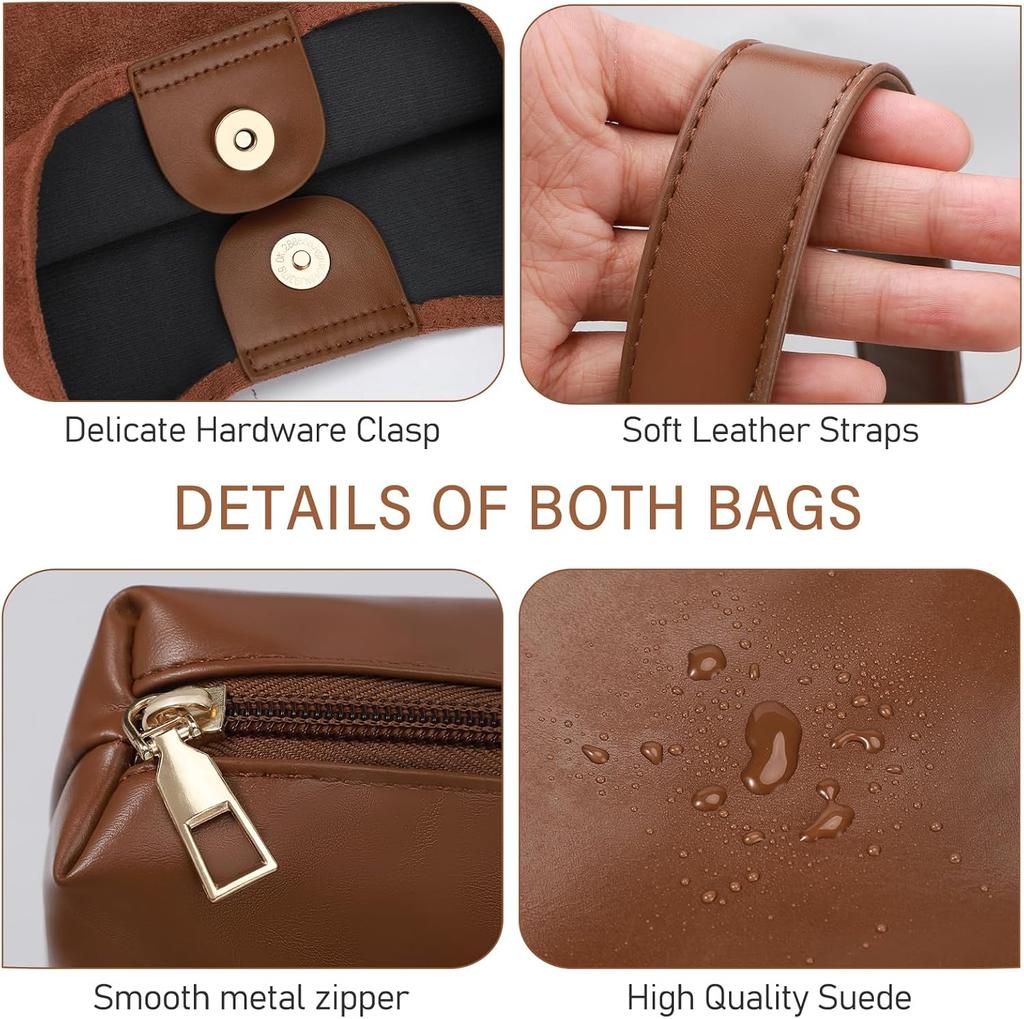 Suede Tote Bag Woman Vintage Large Capacity with Zippered Cosmetic Organizer, Slochy Hobo Tote Bag, Underarm Bag