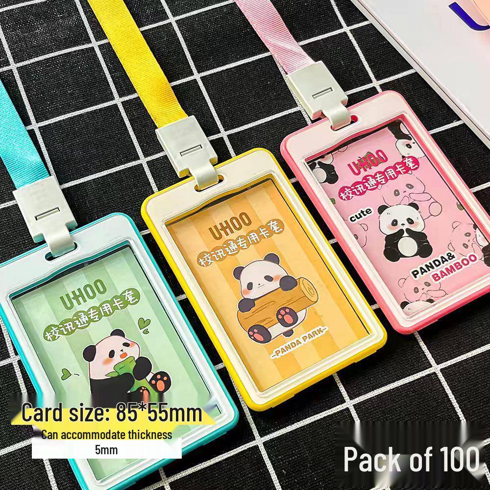 Panda-Schule All-in-One Lanyard: Doppelseitiger transparenter Kartenhalter mit großem Platz für Zugangs- & Essenskarten