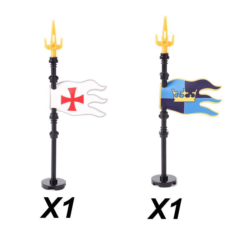 Middle Ages Empire Flag Pole Building Blocks Military Castle Lion Teutonic Knight Soldier Figures Roman Warrior Sheild Brick Toy