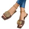 Fashion Women's 2025 Summer Outdoor Casual Sandals Big Size Square Toe Flat Heel Round Disk Decor Daily Wear Beach Slippers for Women
