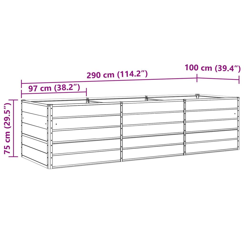 Ivory Plant Planter 290 X 100 X 75 Cm Galvanized Steel