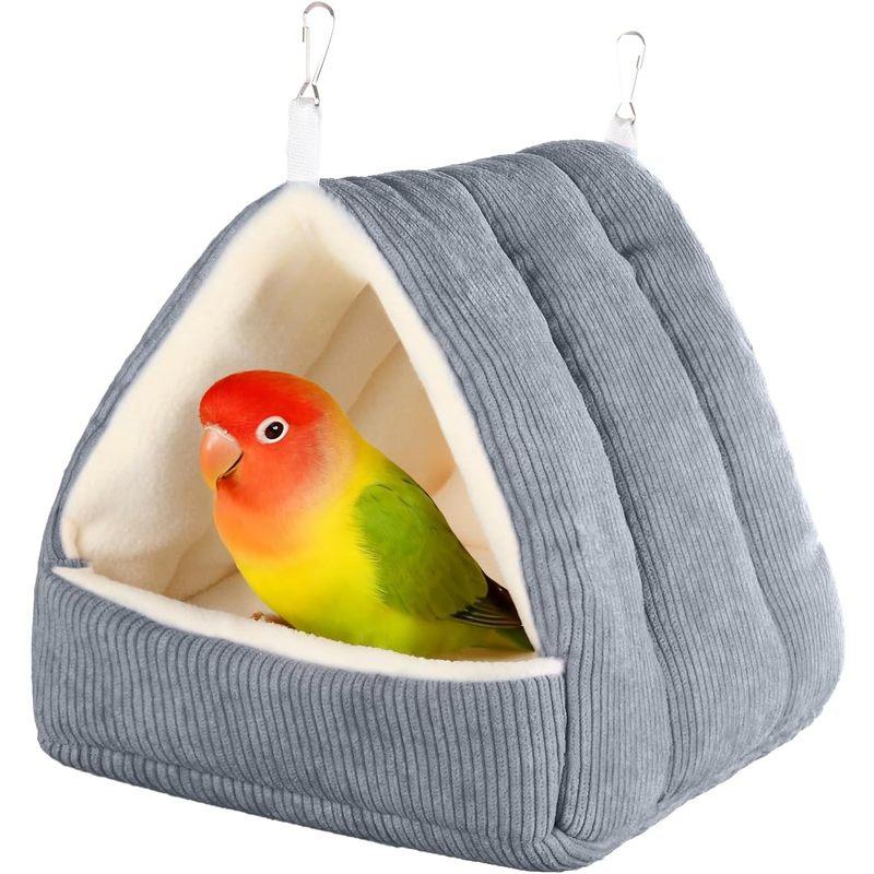 Winter warm birdhouse and bird bed, with soft plush hanging hammock and small house tent, hidden nest