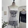 2KWEIRD Women Retro Y2K Hot Girl One Shoulder Mesh Sunscreen Cover Up Camisole Long Sleeve T-Shirt Two-piece Tops Suit Daily Outfit