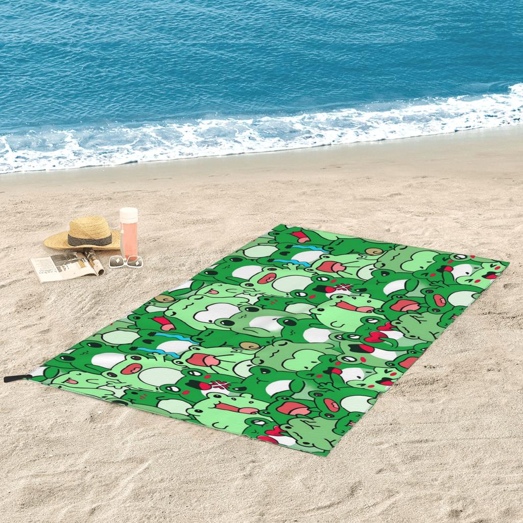 Crowded Cute Frog Pattern Beach Towel Soft Microfiber Quick Dry Absorbent Quick Towels For Swimming