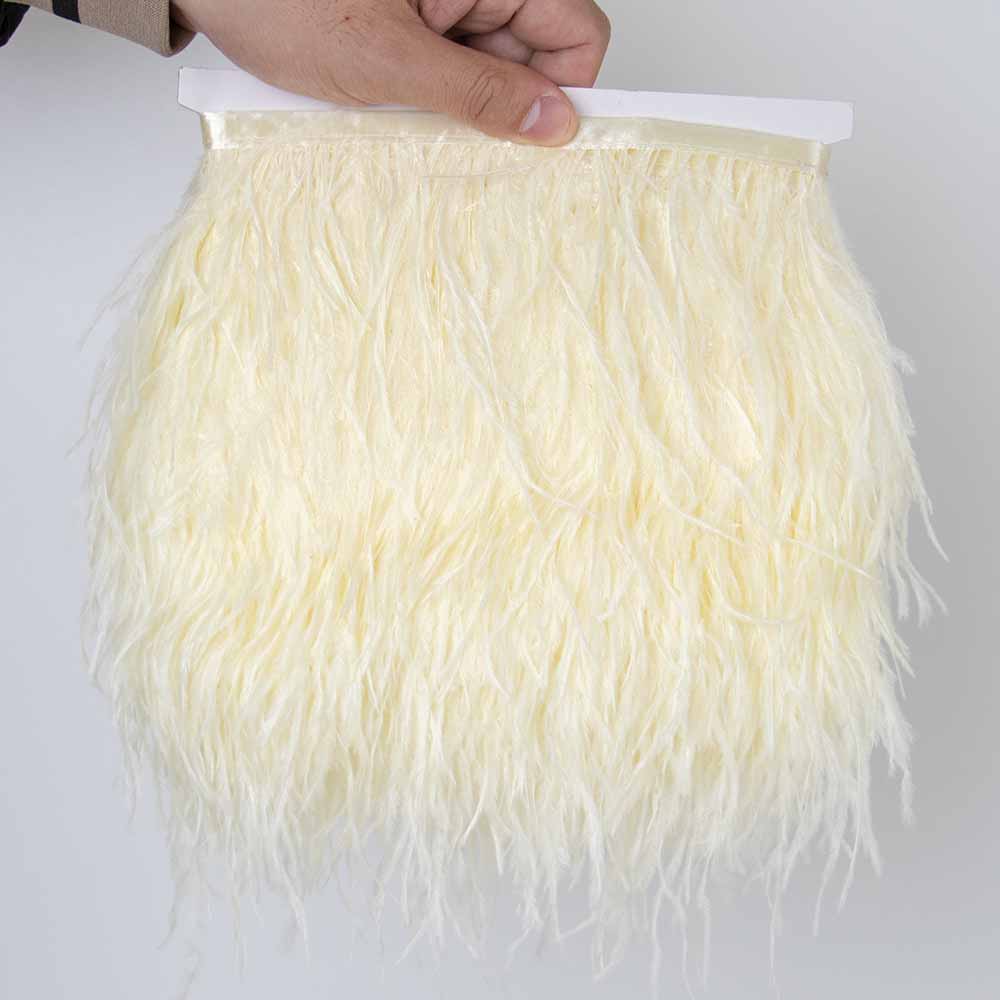 1Meter Red Ostrich Feathers Trim on Tape Ribbon Fringe 8-10cm Fabric Skirt Sewing Trimmings Feather Dress Clothes Decoration