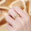Gold Color Double Layered Butterfly Charms Adjustable Rings For Women Paved Diamond Copper Finger Accessory