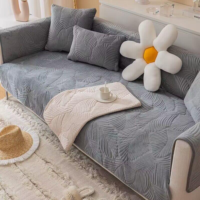 Nederlandsk fløyel ensfarget sofahåndkle sklisikkert vaskbart trekk jacquard plantainbladstil sofamøbel puteovertrekk