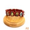 Wooden Rosary Bracelet - Elegant Religious Icon Stickers, Drip Oil Finish, Spiritual Beaded Prayer Jewelry For Devotional Wear