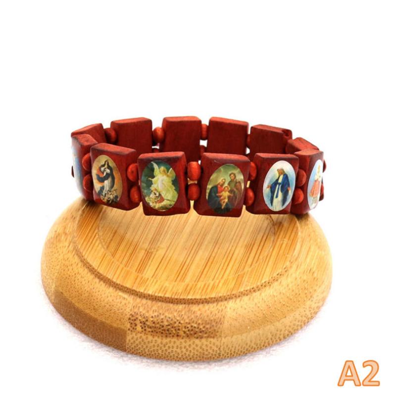

Wooden Rosary Bracelet - Elegant Religious Icon Stickers, Drip Oil Finish, Spiritual Beaded Prayer Jewelry For Devotional Wear A2