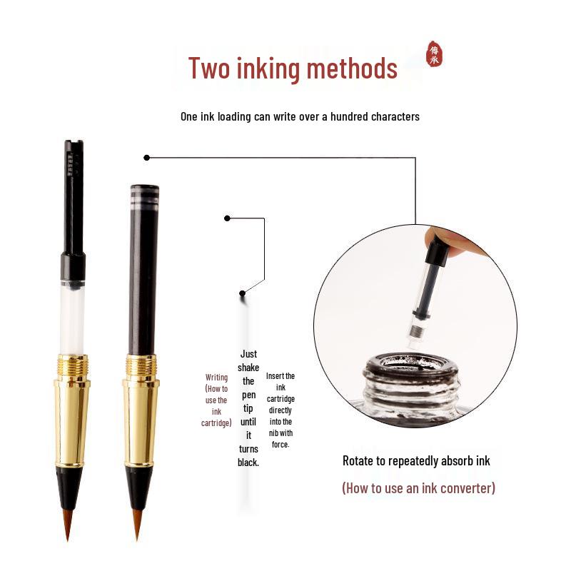 Portable Metal Calligraphy Pen: Fine and Soft Brush for Small and Regular Script, Ideal for Sutra Copying and Logo Design.