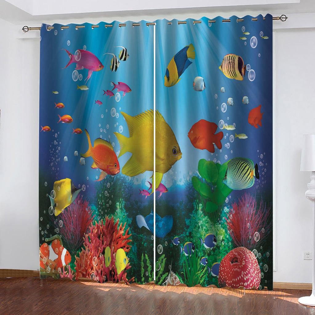 Ready-made CartoonUnderwater Sea World Mermaid Thin Window Curtains For Kids Bedroom Living Room Bathroom Kicthen Door Hall Home