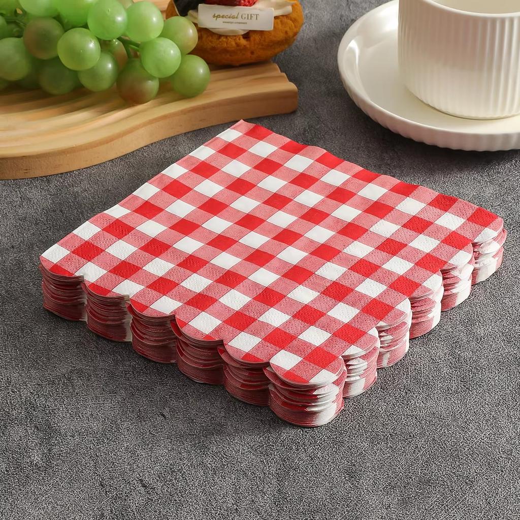 20/60Pcs Red Gingham Disposable Napkins, Red and White Checkered Paper Napkins for Birthday Wedding Christmas Party Supplies