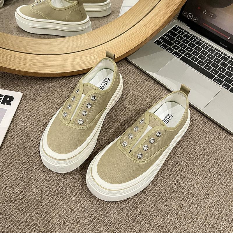 New lazy shoes in the summer of 22, niche thick-soled heightening canvas shoes, casual board shoes tide