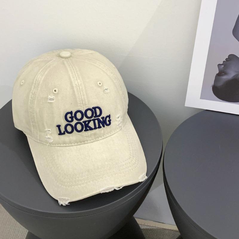 Hole letter embroidery washed baseball cap for men and women, spring and autumn outdoor face small new fashion cap