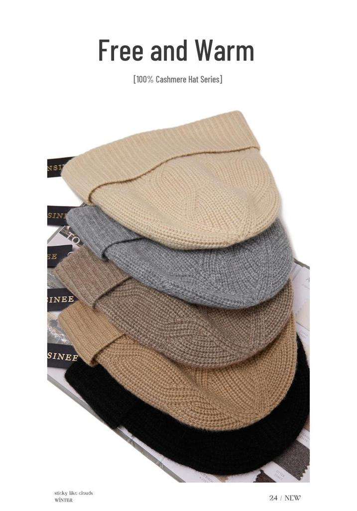 Unisex 100% Pure Cashmere Hat - Stylish Knitted Cold-Weather Essential for Autumn and Winter