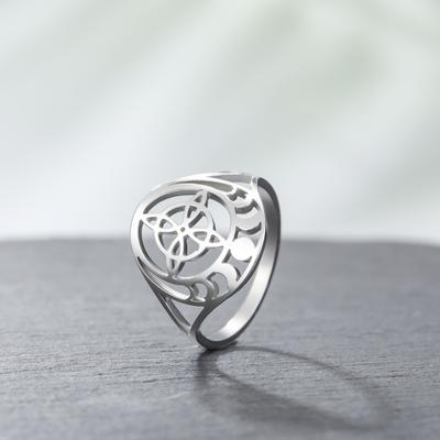 Moonphase Witch Knot Women Ring Stainless Steel Viking Celtic Jewelry Gift Couple Talisman Witchcraft Retro