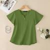 ZANZEA Women Casual V-Neck Loose Summer Short Sleeve Blouse