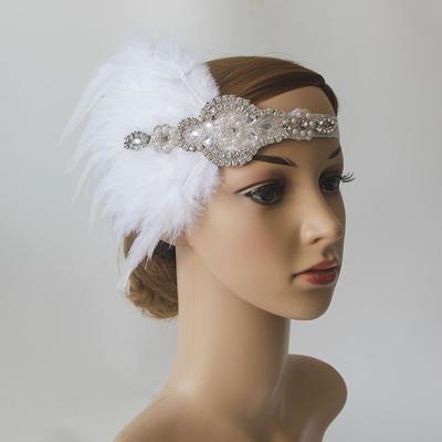 Damen Flapper Stirnband Kunstperlen Feder Quasten Strasssteine Vintage Braut Flapper Kopfschmuck Abschlussball Party Haarschmuck