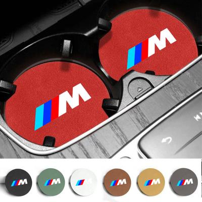 2pcs Suede Leather Car Coaster Mat Water Cup Slot Non-Slip Pad For BMW M Performance E46 E90 E60 F10 F30 E39 E36 F20 E87 G30 E92 FCNP8