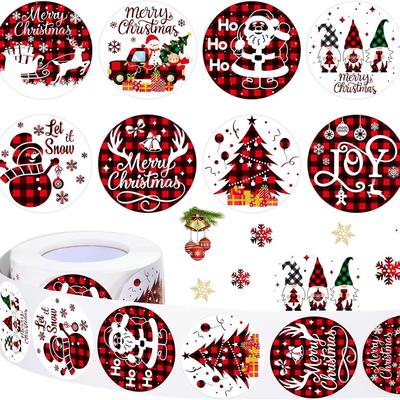 500 ks Rolka samolepek Zábavná nálepka Veselé Vánoce Rolka Kulatá vánoční samolepka Santa Nákladní auto Sněhulák Jelen Kostkovaná samolepka na obálku