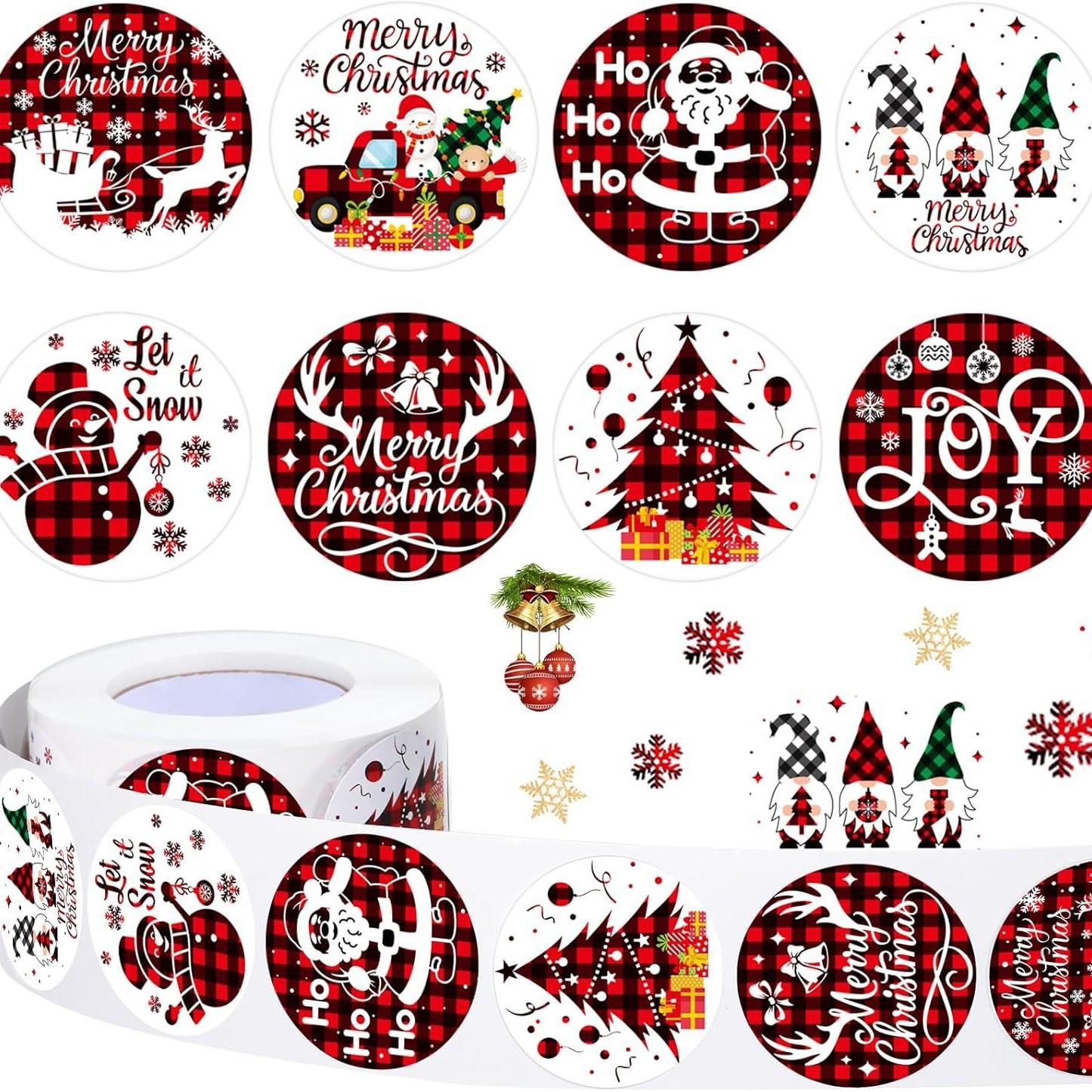 

500pcs Christmas Sticker Roll Funny Merry Xmas Labels Santa Truck Snowman Deer Plaid Round Envelope Stickers