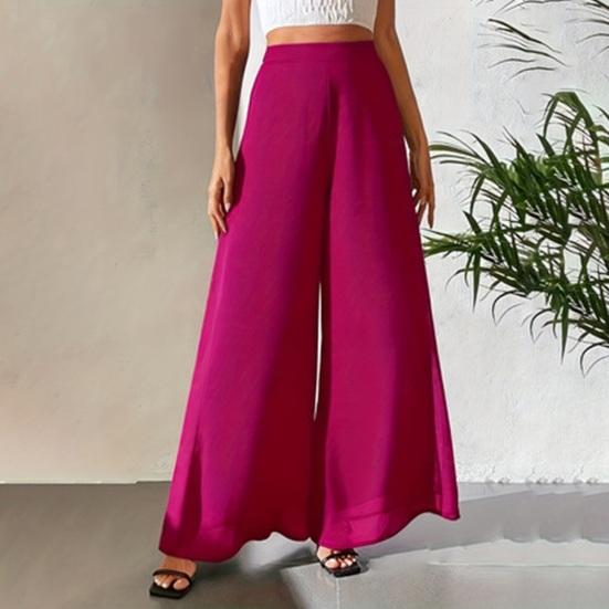 Women Pants Elastic High Waist Wide Leg Loose Fit Casual Trousers Summer Chiffon Long