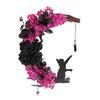 Halloween Wreath for Front Door Black Cat Moonlight Garland LED Lights Door Decor with Purple Flowers Indoor Outdoor Spooky Party Decoration