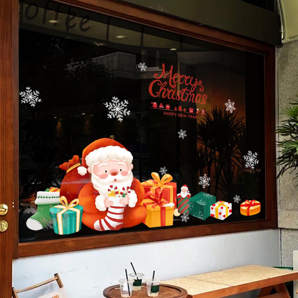 Christmas Decoration Scene Atmosphere Arrangement Glass Doors Santa Claus Shop Cabinets Atmosphere Window Stickers