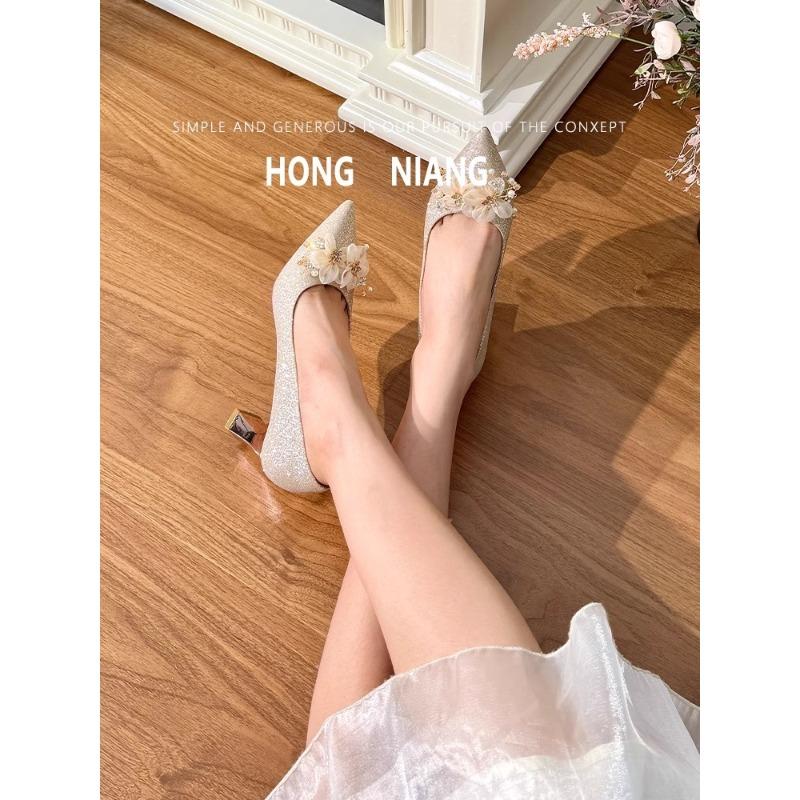 Fashion Bride Wedding Shoes French Main Wedding Dress Two Wear Not Tired Feet 2025 New Versatile High Heels for Women