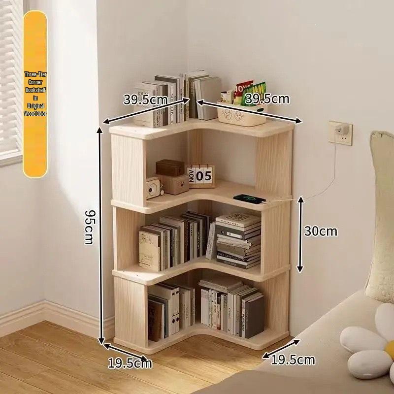 Solid Wood Corner Bookshelf - Floor-Standing Right Angle Storage Rack