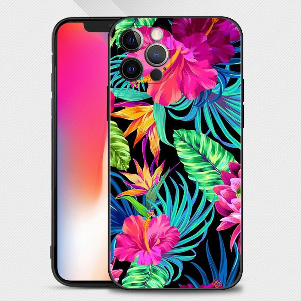 Shell For Iphone 14 13 12 11 Pro Max Mini Xs Max Xr X 7 8 Plus 6s Soft Silicone Case Cover Fundas Vintage Banana Leaf Flower
