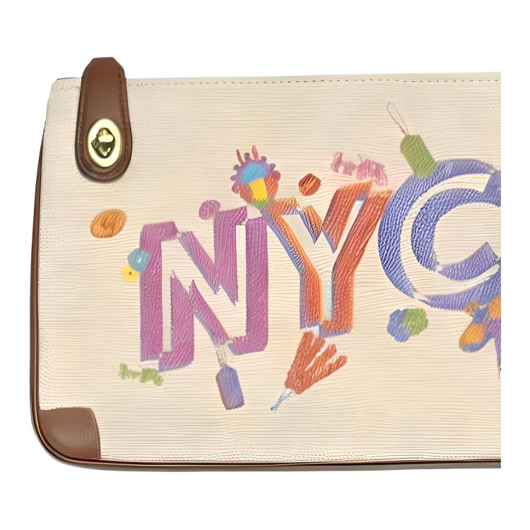 Coach X Beijing Collaboration Letter Print Color Block Design Fabric Clutch Women Clutch Beige Brown CAF46-B4NP